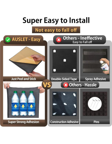 Paquete de 6 Paneles Acústicos AUSLET 30x30 cm Autoadhesivos