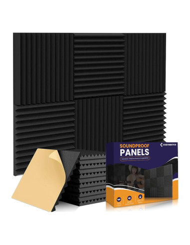 Paquete de 12 paneles acústicos negros 30.48x30.48 cm