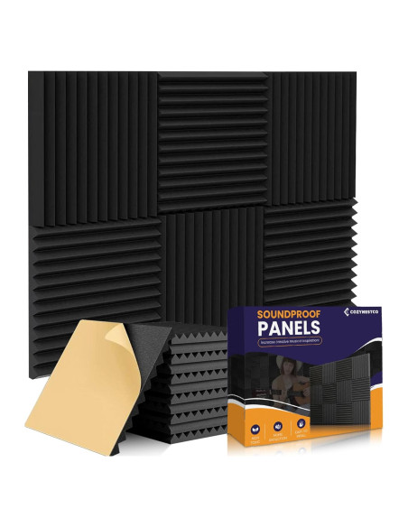 Paquete de 12 paneles acústicos negros 30.48x30.48 cm