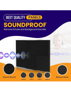 Paquete de 12 paneles acústicos negros 30.48x30.48 cm 2