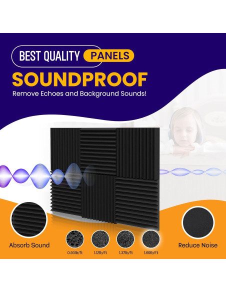 Paquete de 12 paneles acústicos negros 30.48x30.48 cm