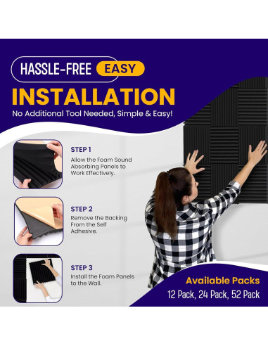 Paquete de 12 paneles acústicos negros 30.48x30.48 cm