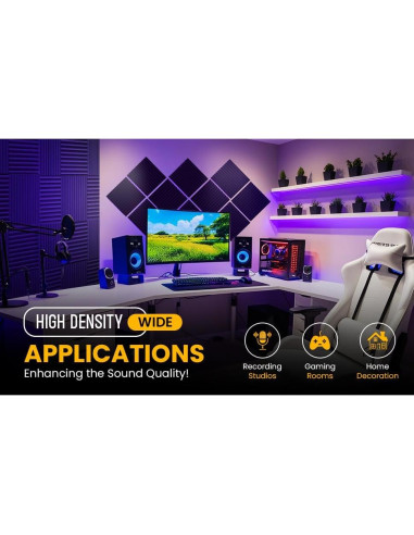 Paquete de 12 paneles acústicos negros 30.48x30.48 cm