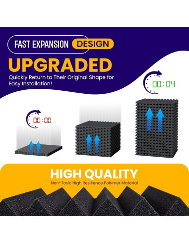 Paquete de 12 paneles acústicos negros 30.48x30.48 cm