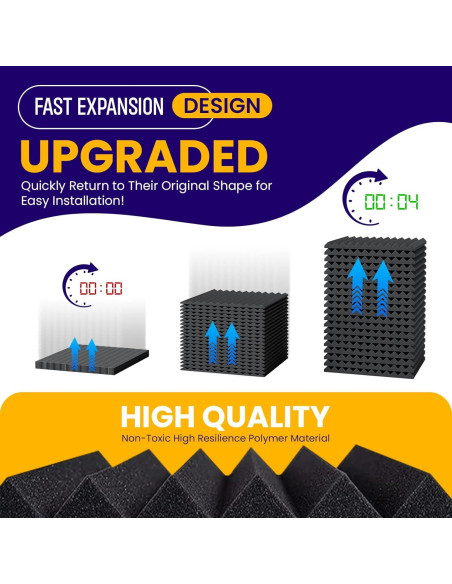 Paquete de 12 paneles acústicos negros 30.48x30.48 cm