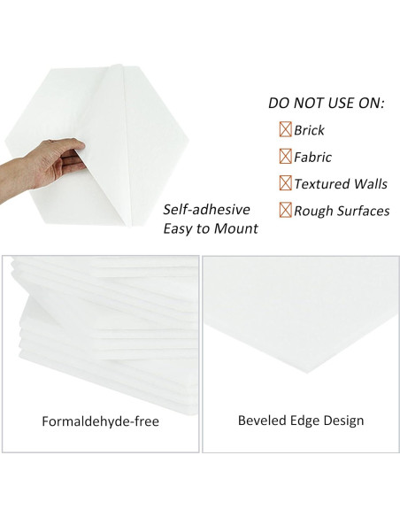 Paneles Acústicos BXI Hexagonales Autoadhesivos 16 Piezas 14.2x12.3cm