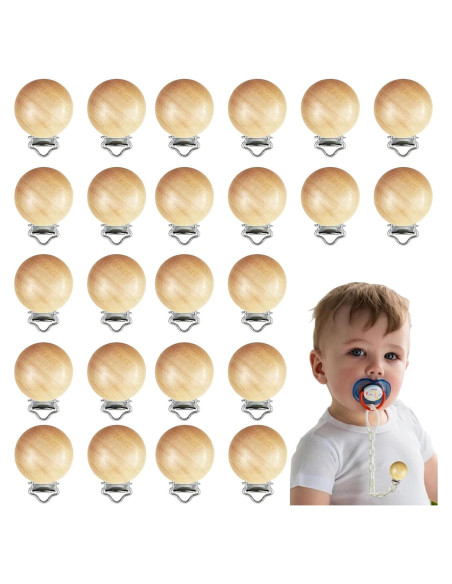 24 Clips de Chupete de Madera Natural para Bebé - DIY 24 Clips de Chupete de Madera Natural para Bebé - DIY