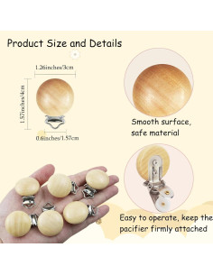 24 Clips de Chupete de Madera Natural para Bebé - DIY 2