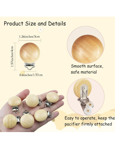 24 Clips de Chupete de Madera Natural para Bebé - DIY