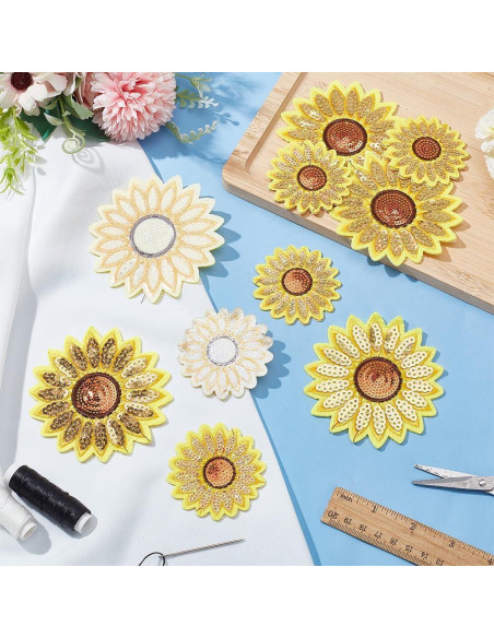 10 Pcs Parche de Lentejuelas Girasol BEUNITONE 5-6 cm