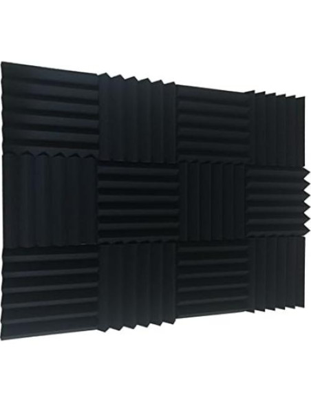 Paquete de 12 Paneles Acústicos de Espuma Negra 30.48x30.48 cm