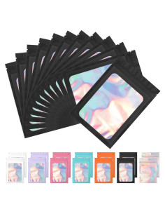 100 Bolsas Mylar Holográficas 10.5x15 cm Resellables Negro