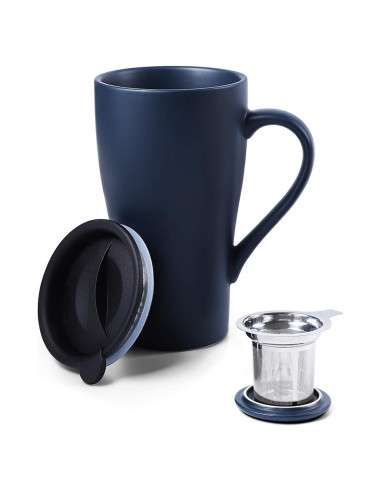 Taza de té grande ARRADEN 532ml con infusor y 2 tapas Azul