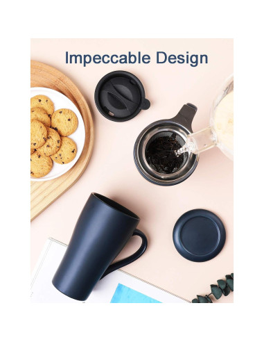 Taza de té grande ARRADEN 532ml con infusor y 2 tapas Azul