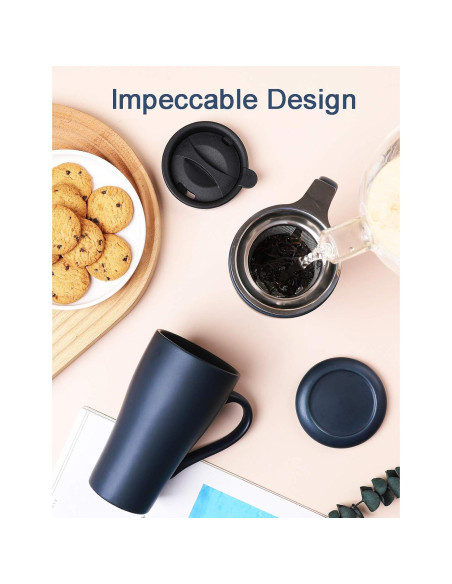 Taza de té grande ARRADEN 532ml con infusor y 2 tapas Azul
