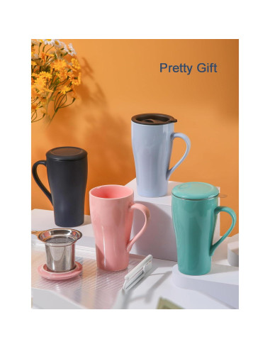 Taza de té grande ARRADEN 532ml con infusor y 2 tapas Azul