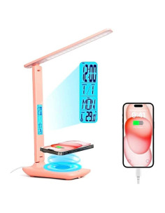 Lámpara de Escritorio LED Wanjiaone TX26 Rosa con Cargador Inalámbrico