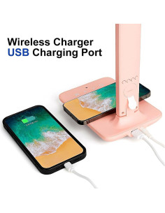 Lámpara de Escritorio LED Wanjiaone TX26 Rosa con Cargador Inalámbrico 2