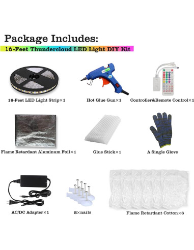 Luz LED Nube FUSLITE 4.88m Colorida Sincronizada con Música