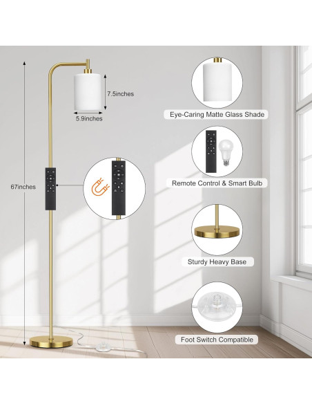 Lámpara de Pie LED Qimh Dorada con Control Remoto y Regulable