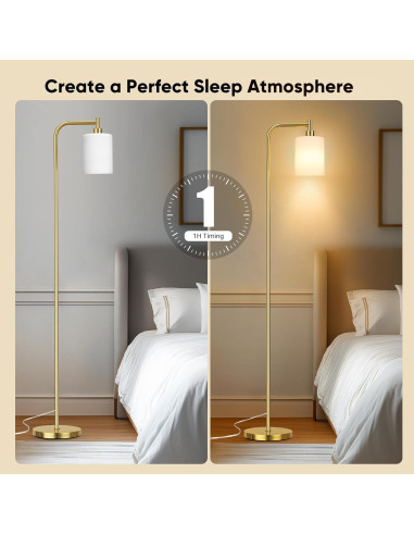 Lámpara de Pie LED Qimh Dorada con Control Remoto y Regulable