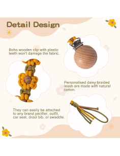 Clip de Chupete Floral Margarita Hecho a Mano Algodón Unisex 2