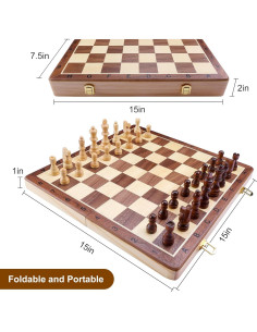 Juego de Ajedrez Magnético de Madera GOTHINK 15 Pulgadas Plegable 2