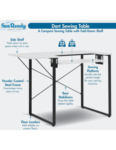 Mesa de Trabajo Sew Ready Dart Plegable para Manualidades 58.42x104.14 cm