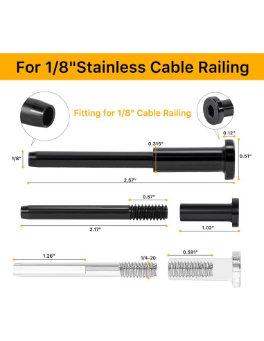 Kit de Barandilla de Cable Invisible UZE 50 Piezas Acero Inoxidable T316 Negro