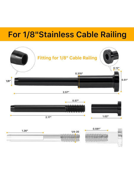 Kit de Barandilla de Cable Invisible UZE 50 Piezas Acero Inoxidable T316 Negro