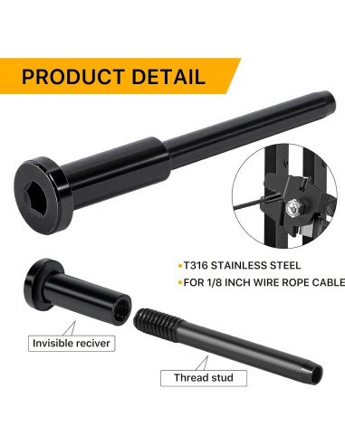 Kit de Barandilla de Cable Invisible UZE 50 Piezas Acero Inoxidable T316 Negro