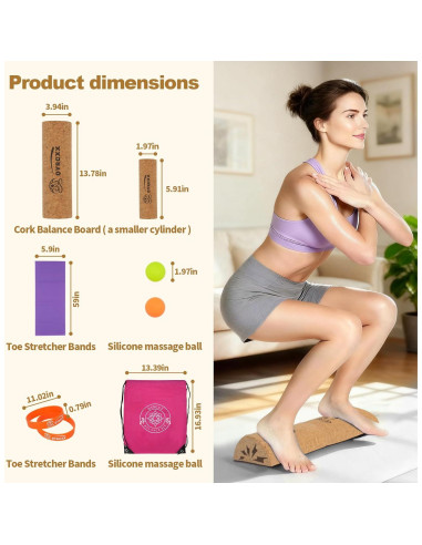 Tabla de Equilibrio QYRCXX de Corcho 35cm - Fortalecedor de Pies