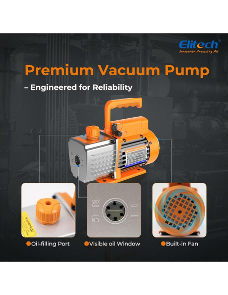 Bomba de Vacío Elitech NVP-5 5CFM 1/2HP para HVAC y Refrigeración