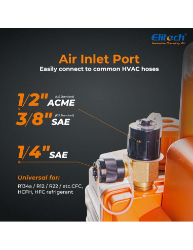 Bomba de Vacío Elitech NVP-5 5CFM 1/2HP para HVAC y Refrigeración