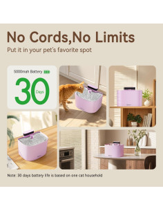 Fuente de Agua Inalámbrica para Gatos Bellkaspet M1 3.6L Rosa 2