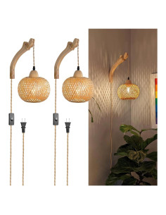 Apliques de Pared Boho Frideko de Bambú con Enchufe - Juego de 2