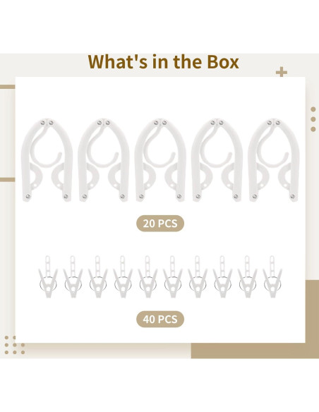 20 Perchas de Viaje Plegables Toyosport con 40 Clips Antiviento