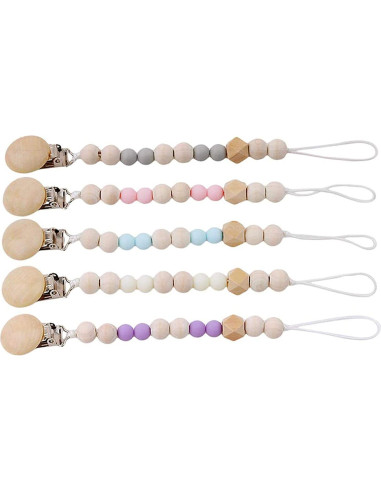 30 Clips de Madera Natural para Chupetes y Joyería Vankcp