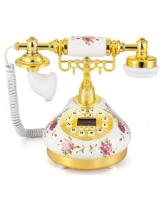 Teléfono de Línea Vintage Dyna-Living Blanco con Pantalla LCD