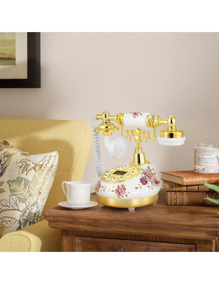 Teléfono de Línea Vintage Dyna-Living Blanco con Pantalla LCD