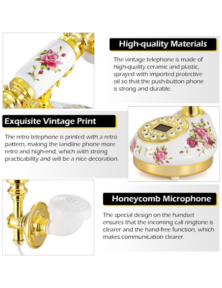 Teléfono de Línea Vintage Dyna-Living Blanco con Pantalla LCD