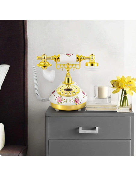 Teléfono de Línea Vintage Dyna-Living Blanco con Pantalla LCD