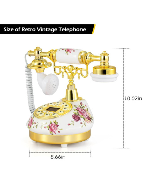 Teléfono de Línea Vintage Dyna-Living Blanco con Pantalla LCD