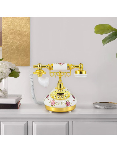 Teléfono de Línea Vintage Dyna-Living Blanco con Pantalla LCD