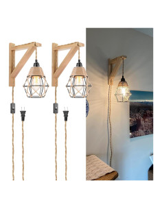 Juego de 2 Apliques de Pared Frideko de Madera y Metal