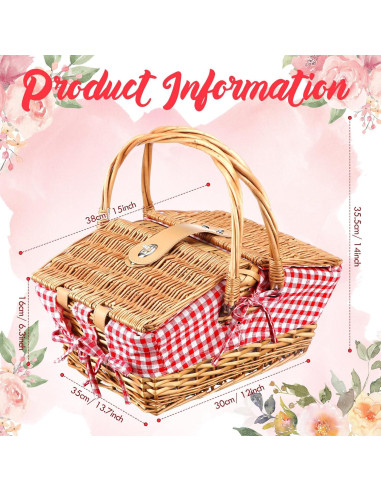 Cesta de Picnic de Mimbre Tiangrid para 2 Personas 42.9x34cm