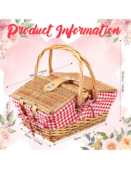 Cesta de Picnic de Mimbre Tiangrid para 2 Personas 42.9x34cm