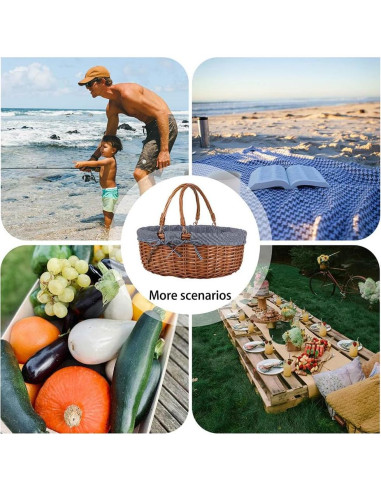 Cesta de Picnic de Mimbre UoeRing Gris 20.3x31.8x20.1cm