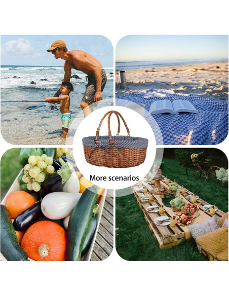 Cesta de Picnic de Mimbre UoeRing Gris 20.3x31.8x20.1cm