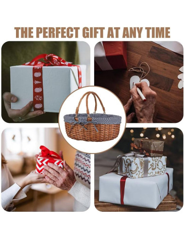 Cesta de Picnic de Mimbre UoeRing Gris 20.3x31.8x20.1cm